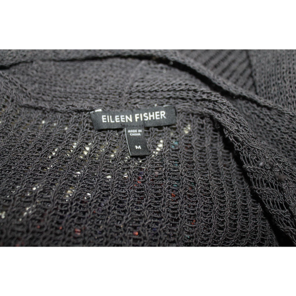 Eileen Fisher Charcoal Linen Blend Fishnet Cardigan sz M - Picture 3 of 3